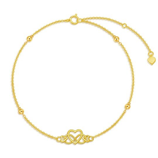 Bracelet de cheville simple couche en or jaune 14 carats avec symbole infini en forme de cœur