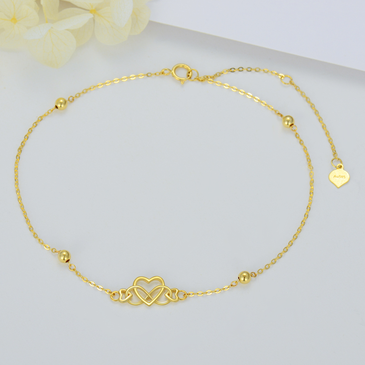 14K Yellow Gold Heart & Infinity Symbol Single Layer Anklet-3