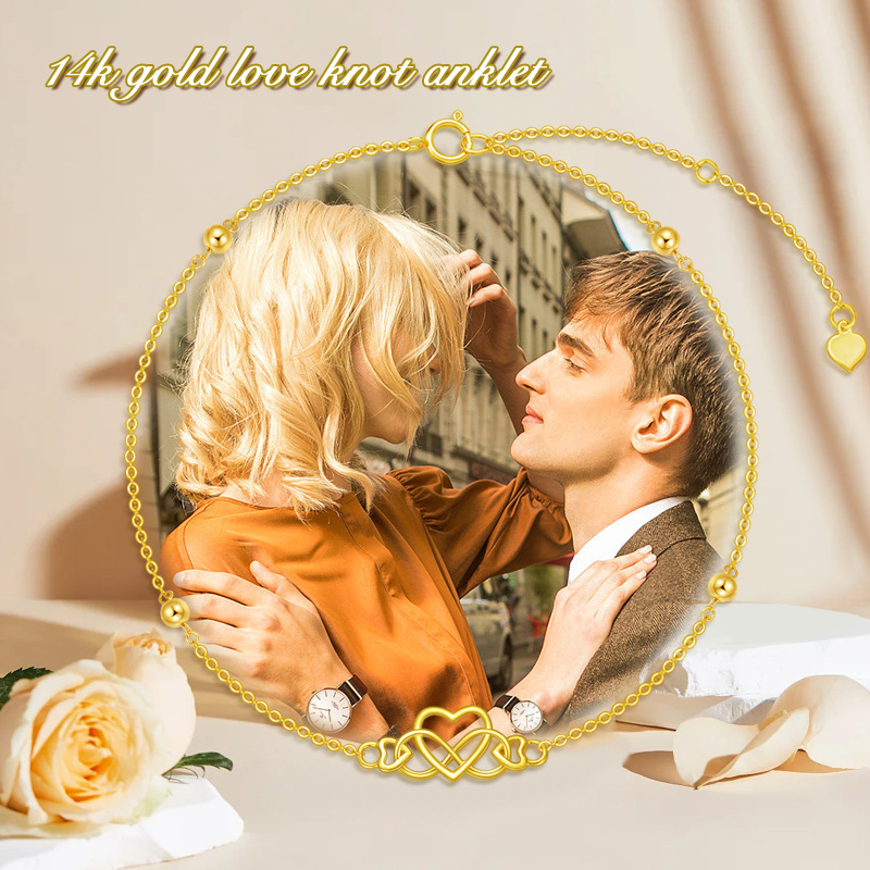 Cavigliera con ciondolo a forma di cuore e simbolo dell'infinito in oro bianco 10K-6