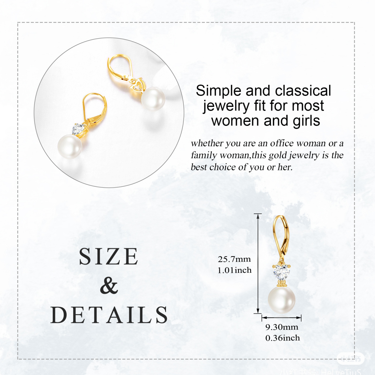 14K Yellow Gold Heart Moissanite &Circular Pearl Bead Lever-back Earrings-5