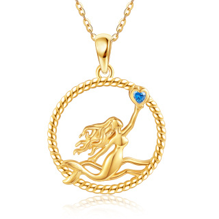 10K Yellow Gold Heart Moissanite Mermaid Pendant Necklace-11