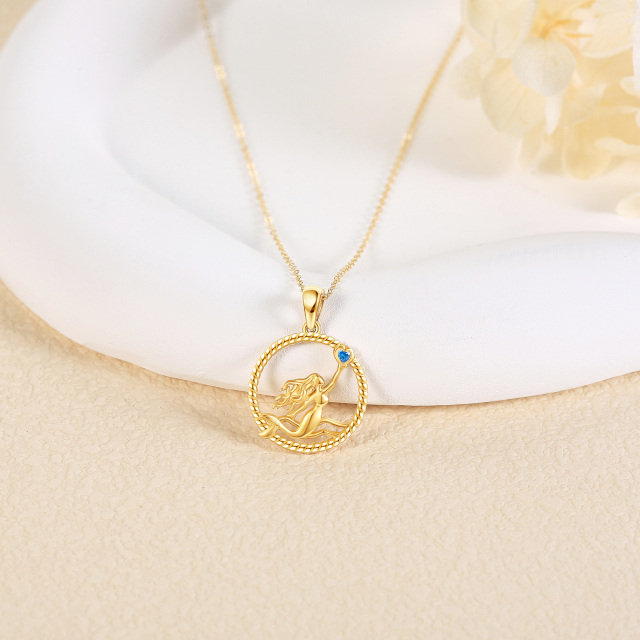 14K Yellow Gold Heart Moissanite Mermaid Pendant Necklace-3