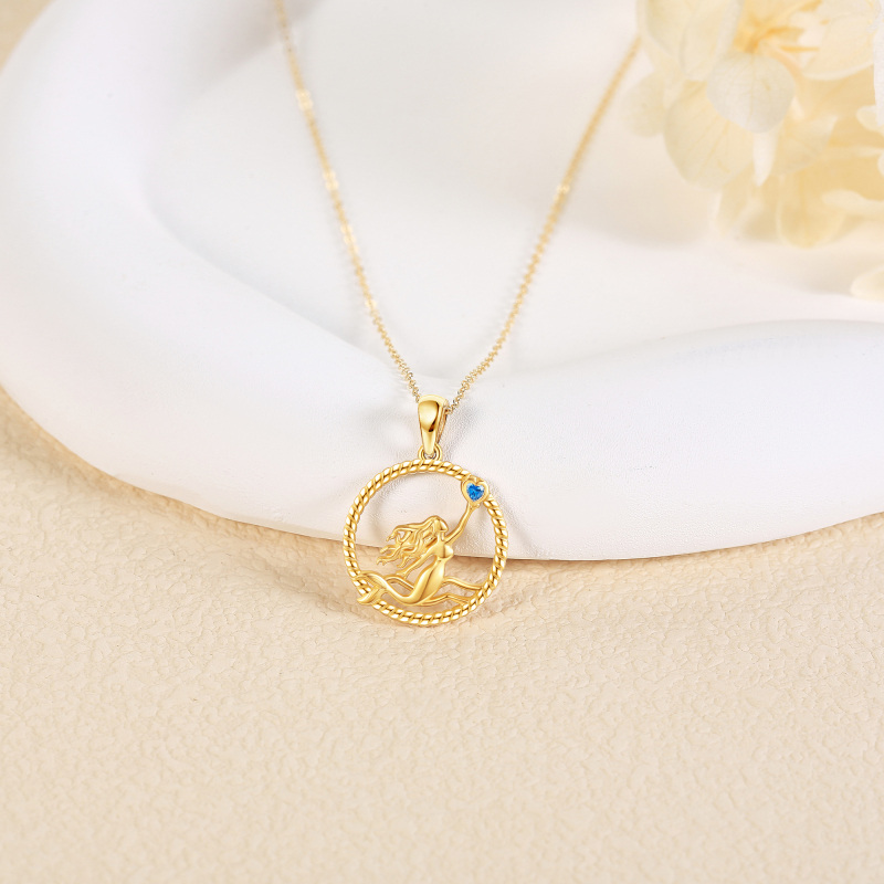10K Yellow Gold Heart Moissanite Mermaid Pendant Necklace-3