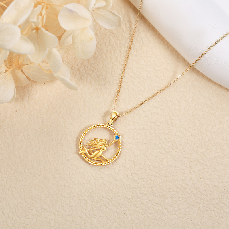 10K Yellow Gold Heart Moissanite Mermaid Pendant Necklace-4