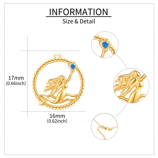 Halskette mit Meerjungfrau-Anhänger aus 14 Karat Gelbgold mit Herz-Moissanit-5