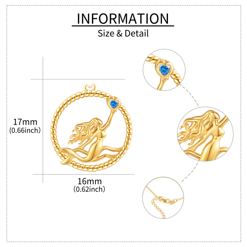 10K Yellow Gold Heart Moissanite Mermaid Pendant Necklace-5