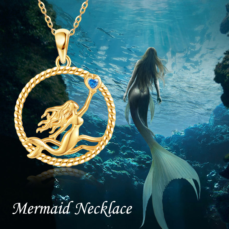10K Yellow Gold Heart Moissanite Mermaid Pendant Necklace-6