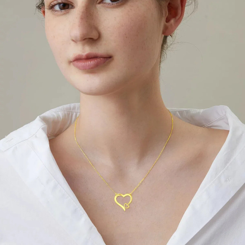 14K Yellow Gold Heart Pendant Necklace-2