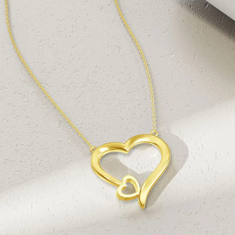 14K Yellow Gold Heart Pendant Necklace-3