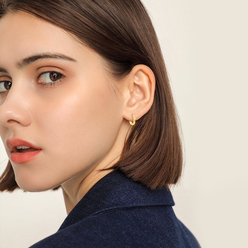 10K Yellow Gold Hollow Sunflower Small Huggie Hoop Earrings-2