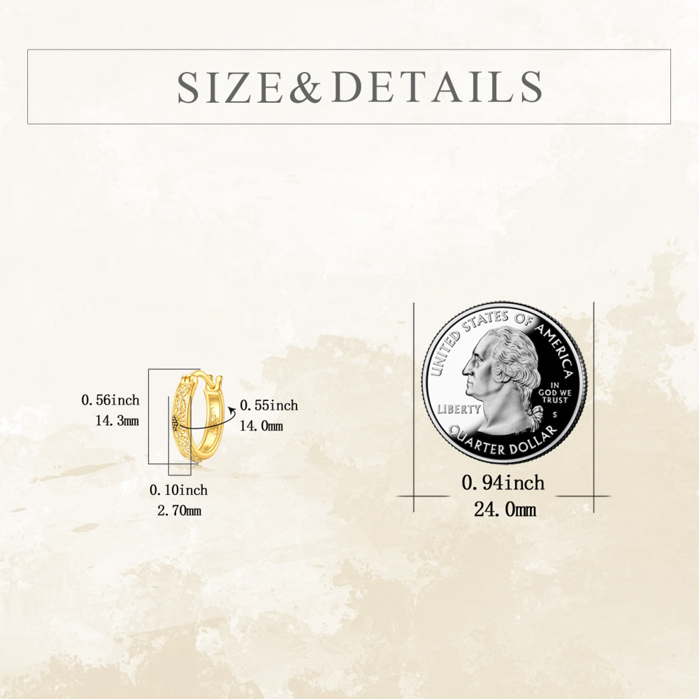 10K Yellow Gold Hollow Sunflower Small Huggie Hoop Earrings-5