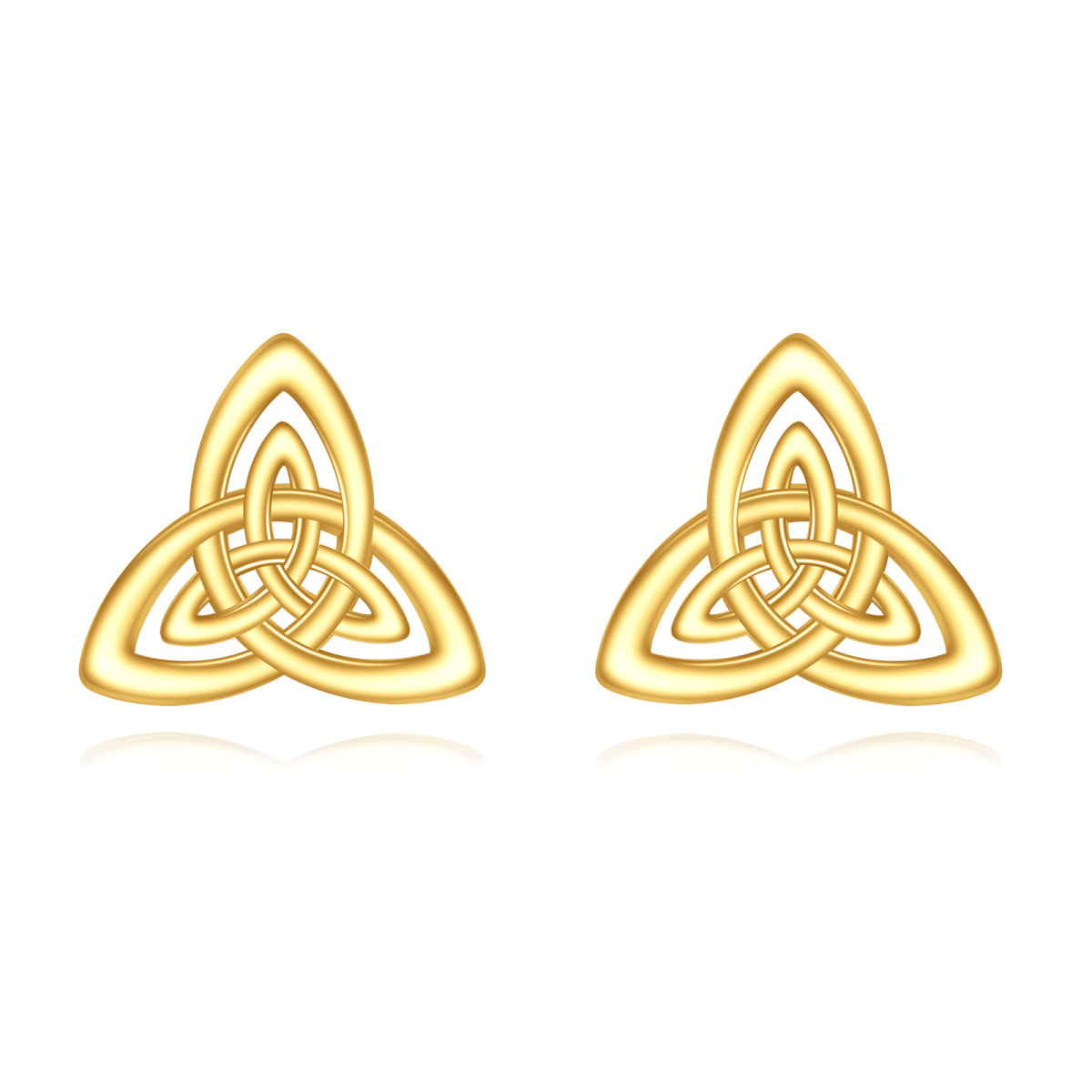 10K Yellow Gold Hollow Triangle Celtic Knot Stud Earrings-1