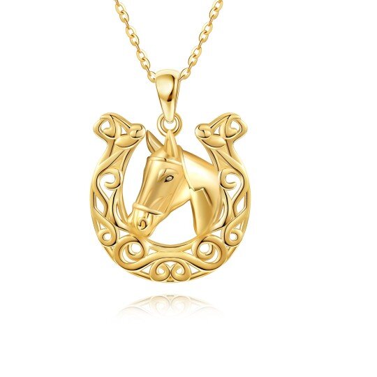 14K Yellow Gold Horse & Horseshoe Pendant Necklace