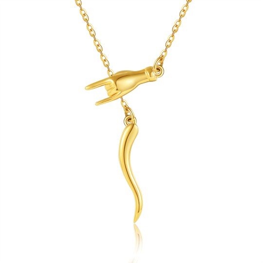 Colar com pingente de amuleto de proteção de chifre italiano de ouro amarelo 14K