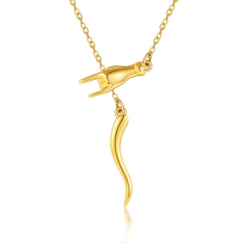 18Kイエローゴールド イタリアンホーン 幸運のお守りペンダントネックレス-1