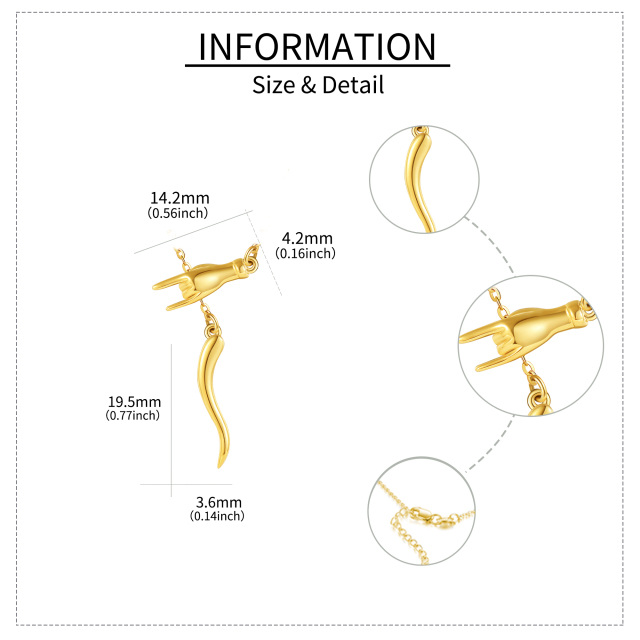 Halskette mit Anhänger aus 14 Karat Gelbgold mit italienischem Horn, Glücksbringer und Schutzamulett-5