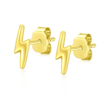 14K Yellow Gold Lightning Stud Earrings-1