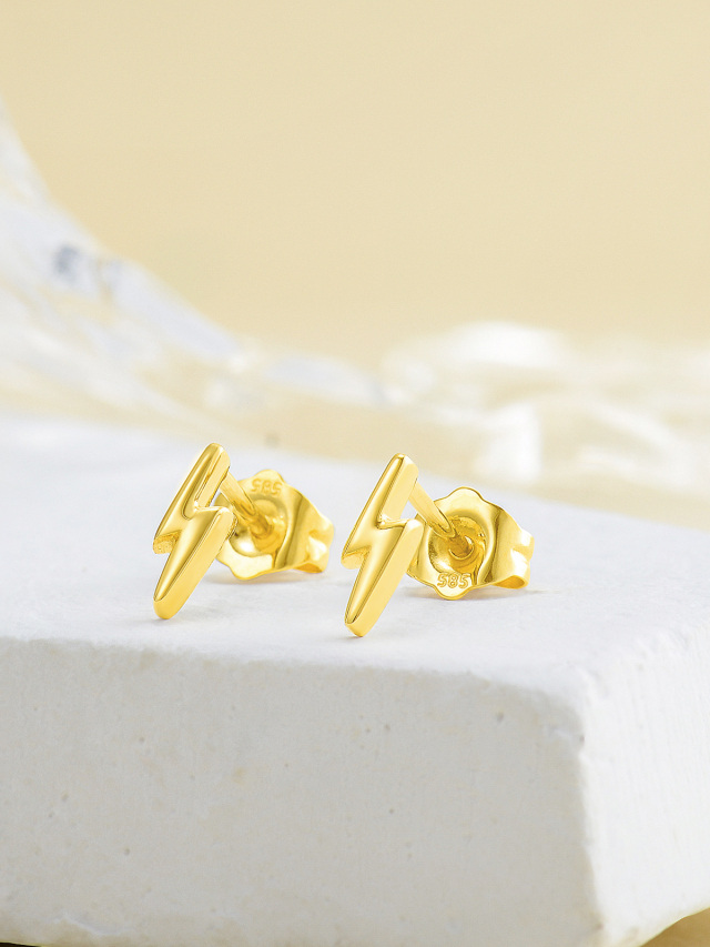 14K Yellow Gold Lightning Stud Earrings-3