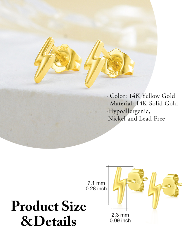 14K Yellow Gold Lightning Stud Earrings-5