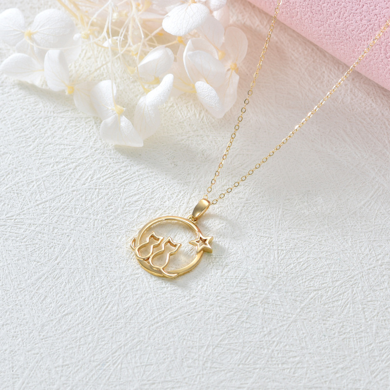 Colar com pendente de gato e estrela em ouro branco 9K com zircónias cúbicas de corte redondo-5