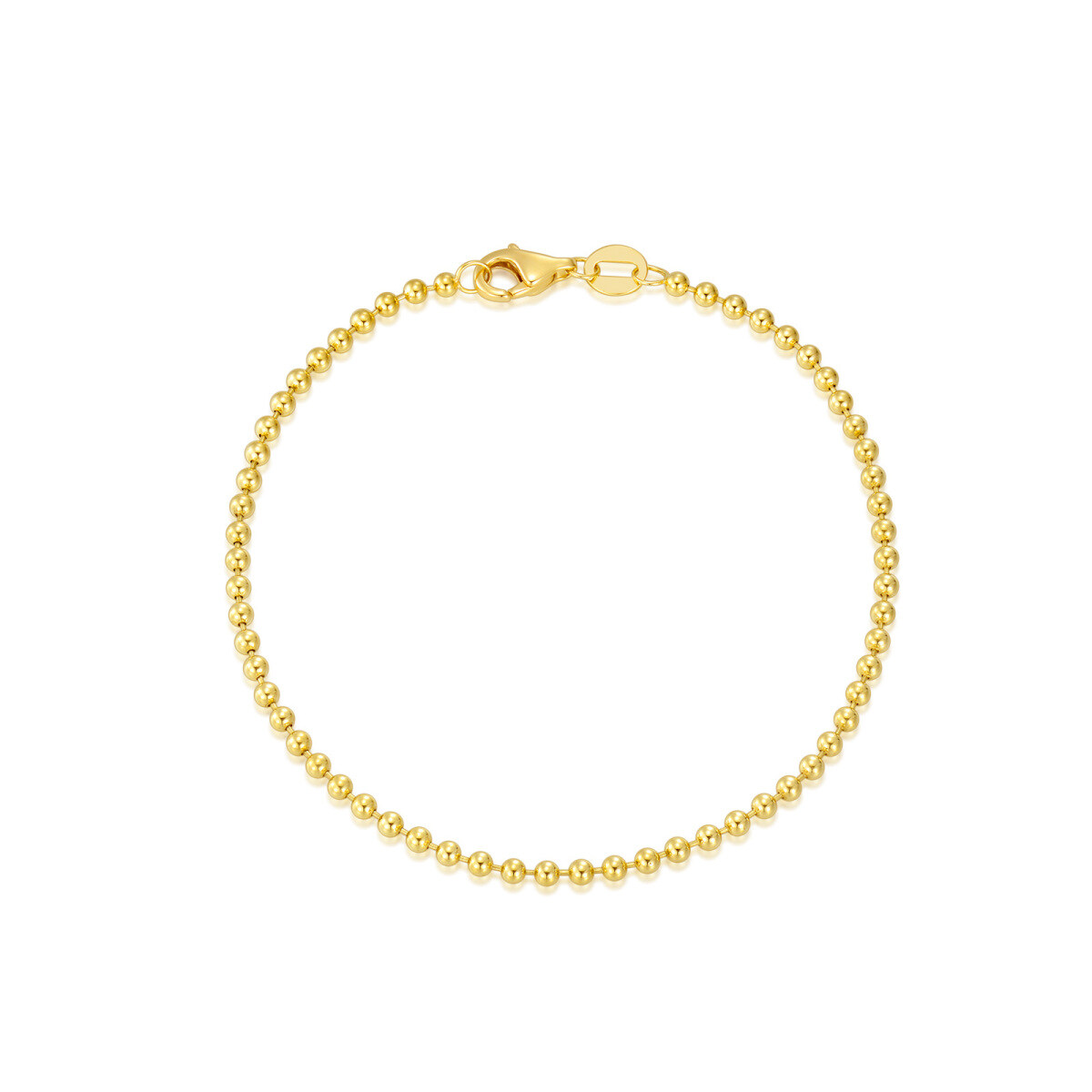 Bracelet chaîne à billes solide et durable en or jaune 14 carats de 2 mm-1