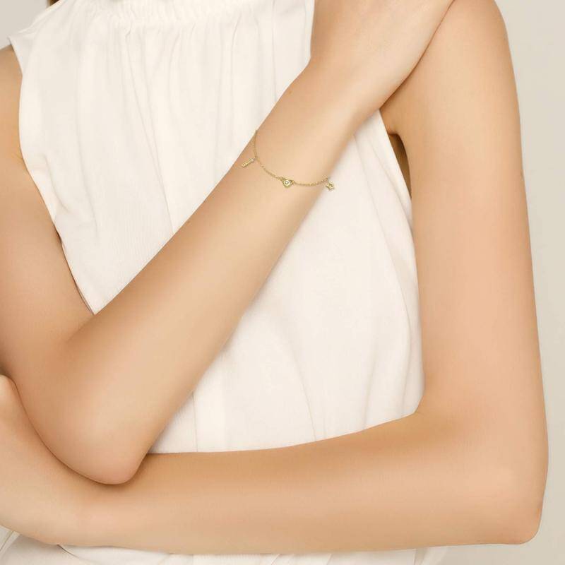 10K geelgouden Moissanite concentrische sleutel hart bedelarmband-2