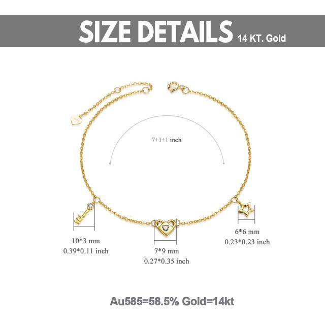 Bransoletka z wisiorkiem w kształcie serca z koncentrycznego klucza Moissanite w 14-karatowym żółtym złocie-5