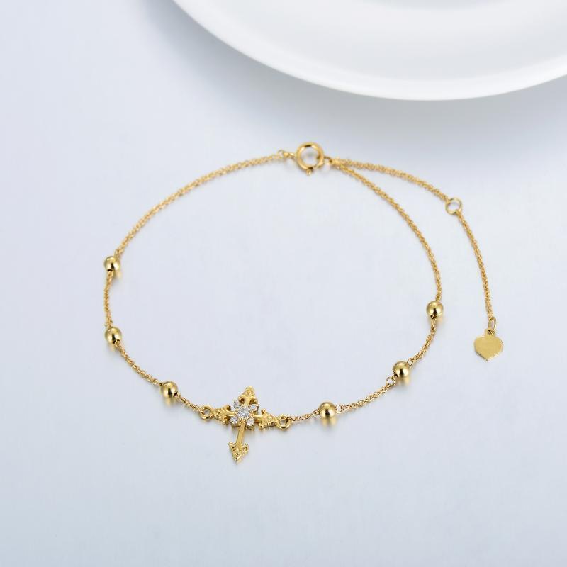 Armband mit Kreuzanhänger aus 14 Karat Gold mit Moissanit-3
