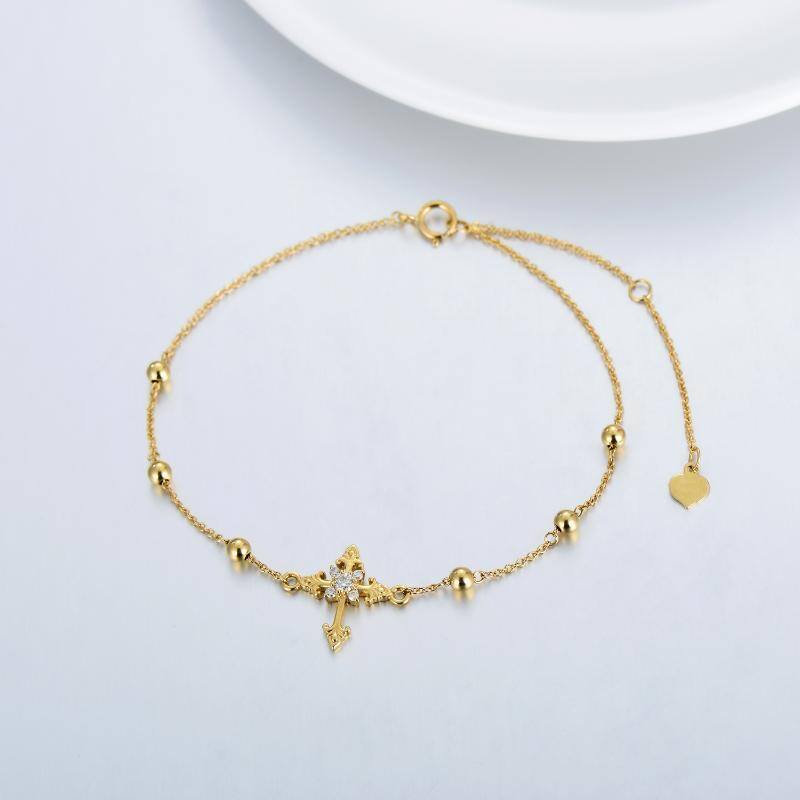 10K Gold Moissanite Cross Charm Bracelet-3