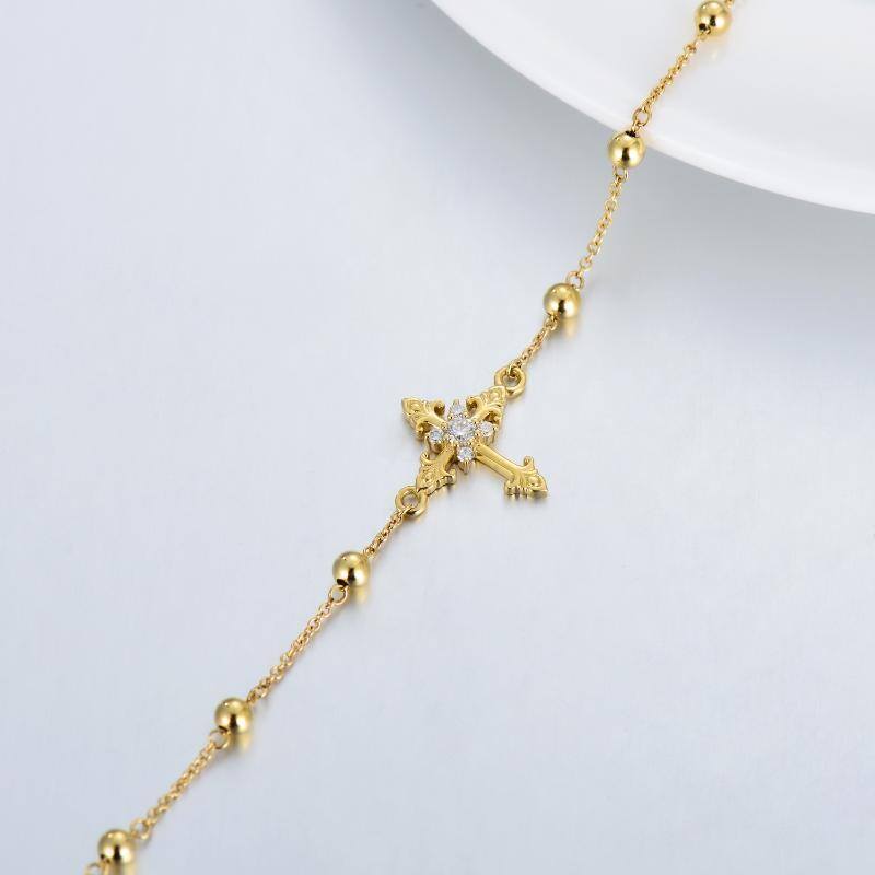 14K Gold Moissanite Cross Pendant Bracelet-4