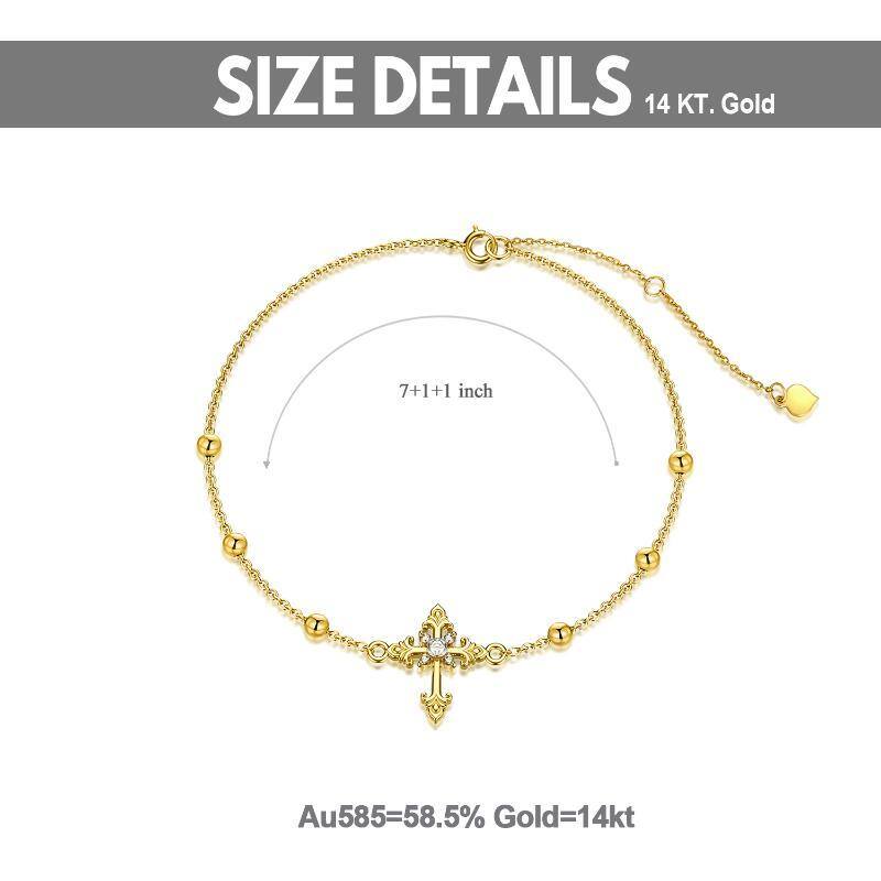 14K Gold Moissanite Cross Pendant Bracelet-5