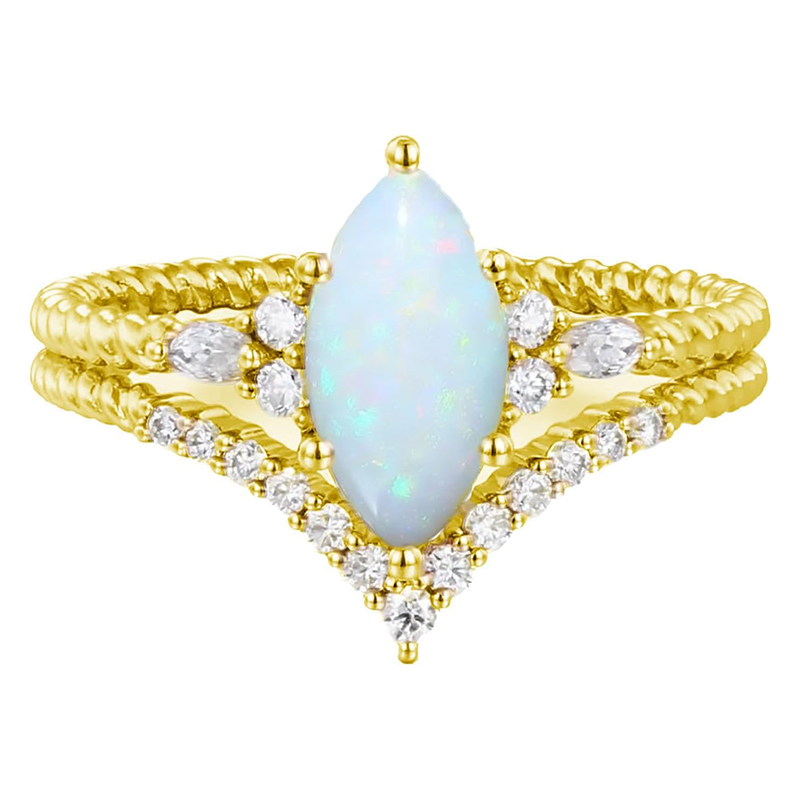 14 Karat Gelbgold Opal mit Moissanit Verlobungsring-1