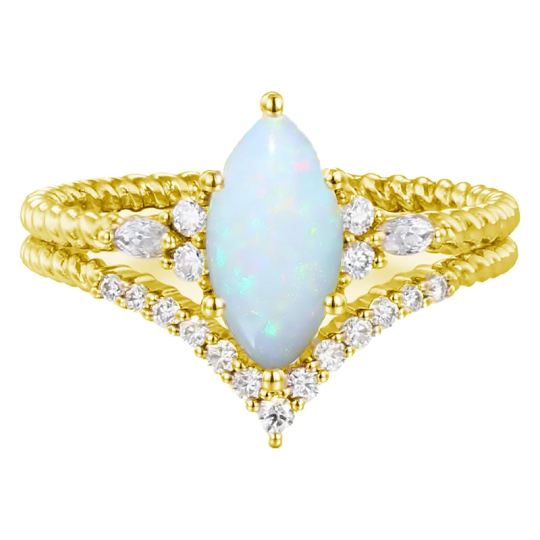 14K Yellow Gold Opal With Moissanite Engagement Ring