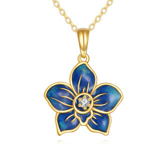 10K Yellow Gold Orchid Flower Elegant Daisy Chain Choker Pendant Necklace for Women-4