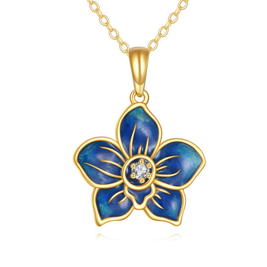 10K Yellow Gold Orchid Flower Elegant Daisy Chain Choker Pendant Necklace for Women