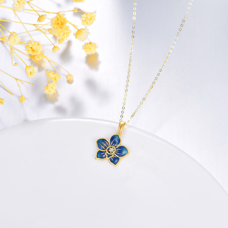 18K Yellow Gold Orchid Flower Elegant Daisy Chain Choker Pendant Necklace for Women-4