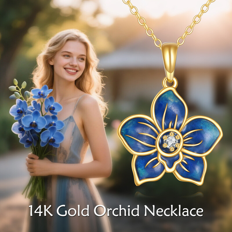 18K Yellow Gold Orchid Flower Elegant Daisy Chain Choker Pendant Necklace for Women-6