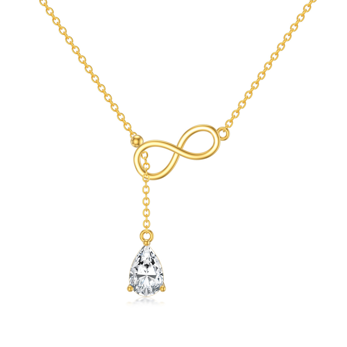 10K Yellow Gold Pear Cubic Zirconia Infinity Symbol Adjustable Y Necklace-1