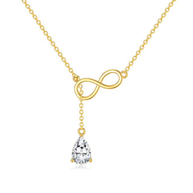 Colar ajustável em Y com símbolo do infinito e zircônia cúbica em ouro amarelo 14K-1