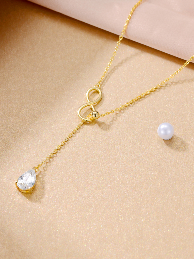 10K White Gold Pear Cut Cubic Zirconia Infinity Symbol Adjustable Y Necklace-4