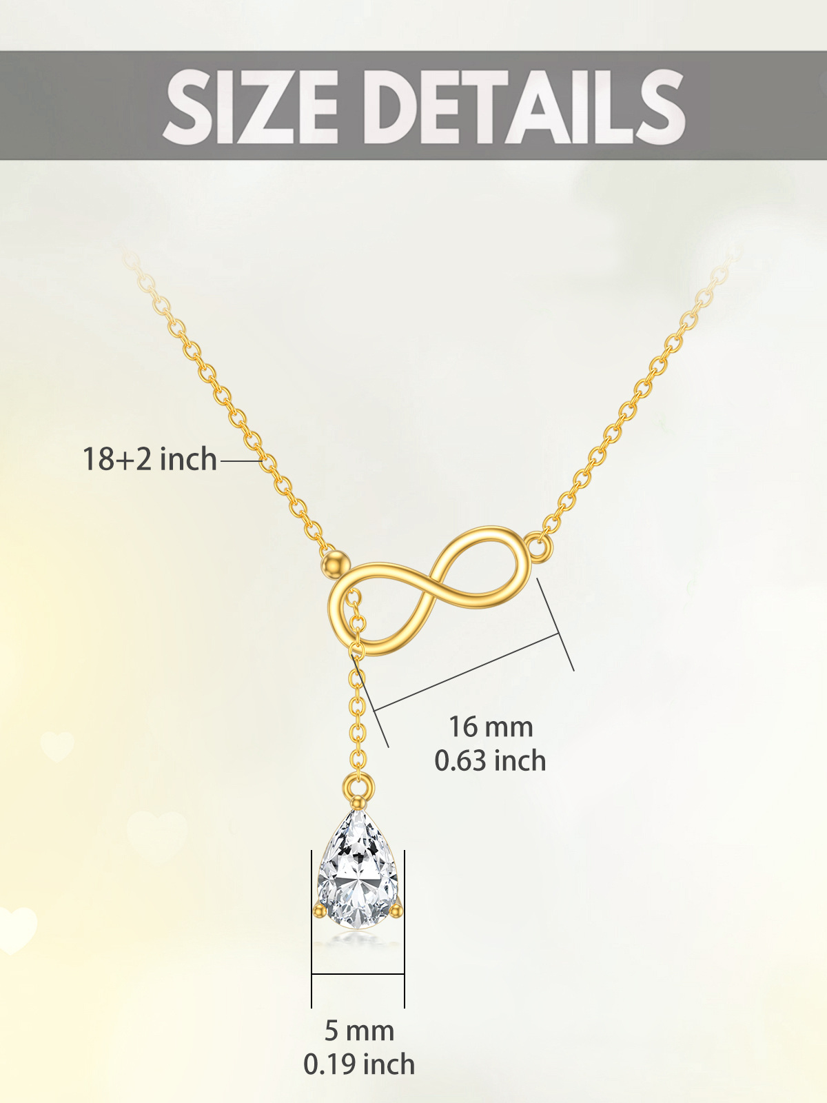 Collar ajustable con símbolo de infinito en forma de Y y circonita cúbica en forma de pera en oro amarillo de 14 quilates-5