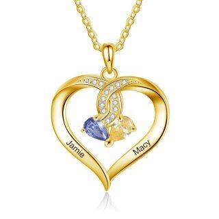 14K Yellow Gold Personalized Birthstone & Engraving Heart Pendant Necklace For Women Best Friends-5