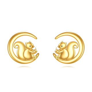 10K Yellow Gold Squirrel & Moon Stud Earrings-9