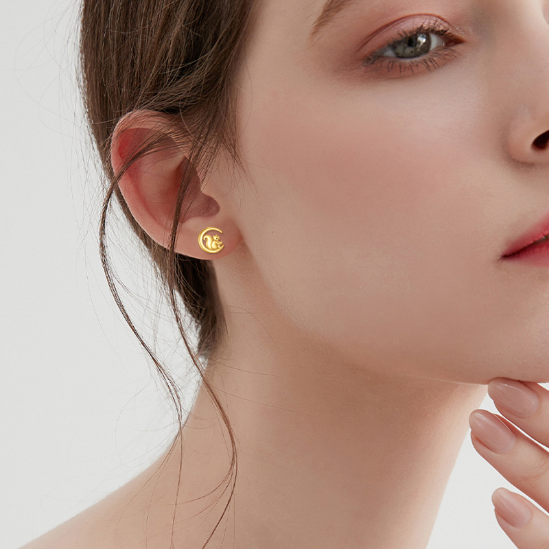 10K witgouden eekhoorn- en maanoorbellen-2