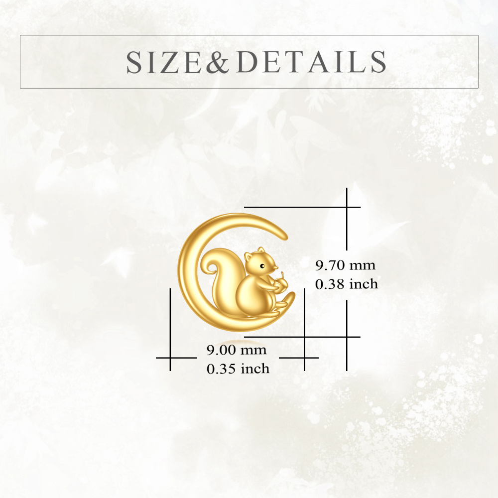 10K Yellow Gold Squirrel & Moon Stud Earrings-5