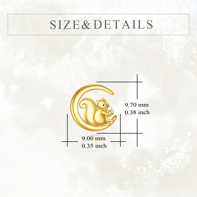 14K Yellow Gold Squirrel & Moon Stud Earrings-5