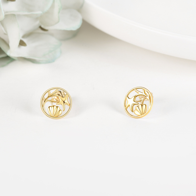 10K White Gold Starfish & Shell Stud Earrings-3