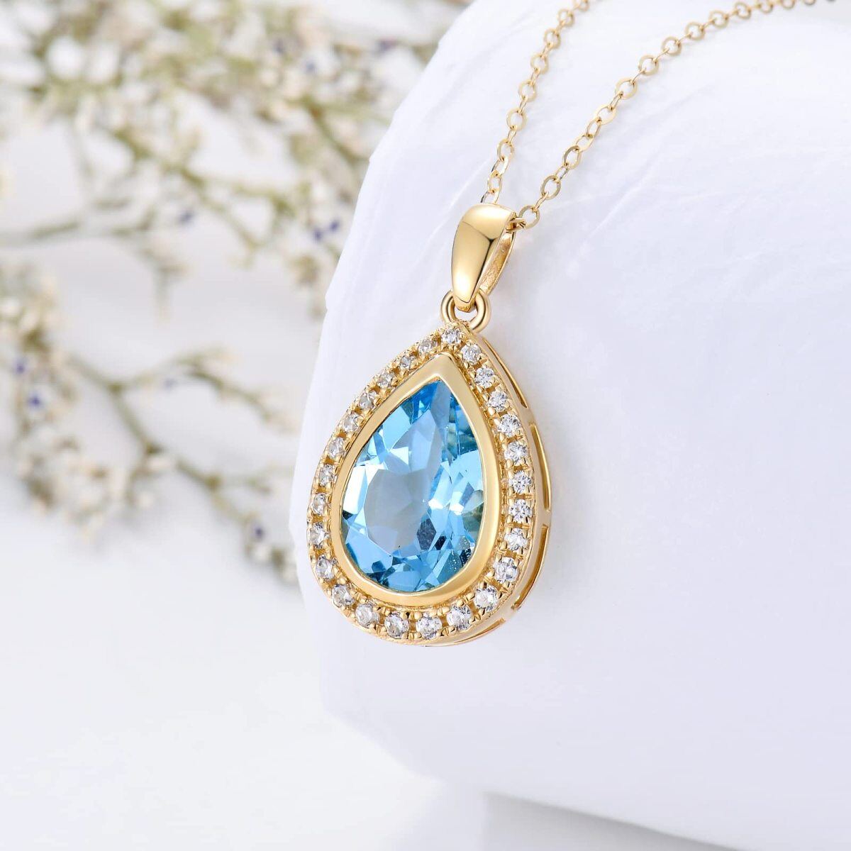 Collana da donna in oro giallo 14K con topazio naturale blu svizzero, 16+1+1 pollici-3