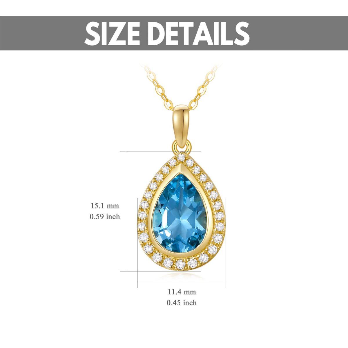 14K Yellow Gold Swiss Blue Natural Topaz Necklace for Women, 16+1+1 inches-5