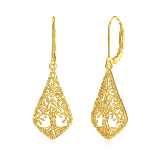 10K Yellow Gold Tree Of Life Lever-back Drop Earrings-6